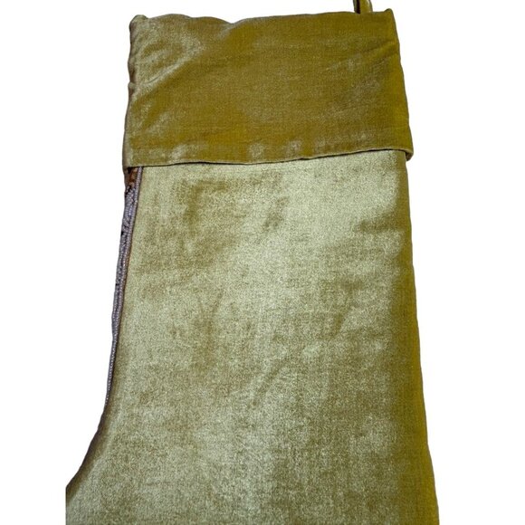 Velvet & Beaded Christmas Stocking 18 Inch Gold & White Elegant Holiday Decor - Picture 5 of 6